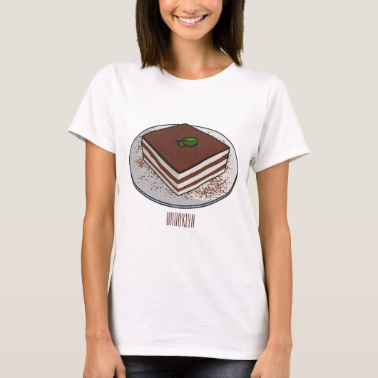 ティラミスケーキ漫画イラストレーション Tシャツ (正面)