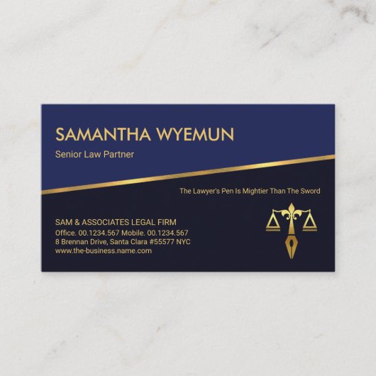 ティルティング金ゴールドラインブルーシェードバラリーパラリーガル 名刺 (正面)