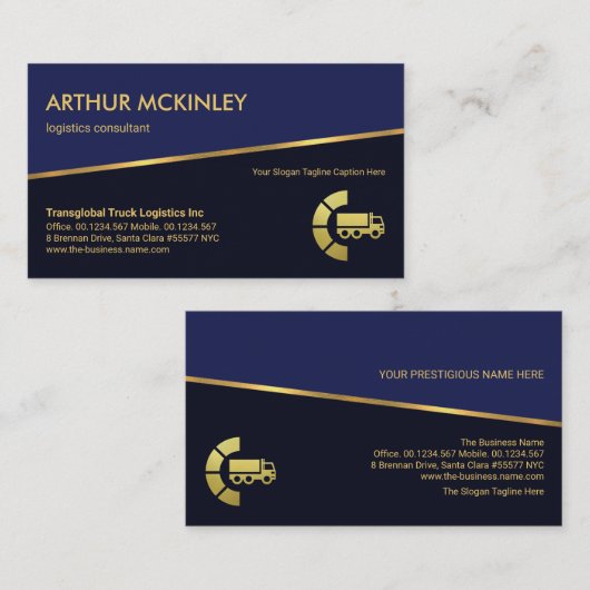 ティルティング金ゴールド線青色の影付き物流輸送 名刺 (正面/裏面)