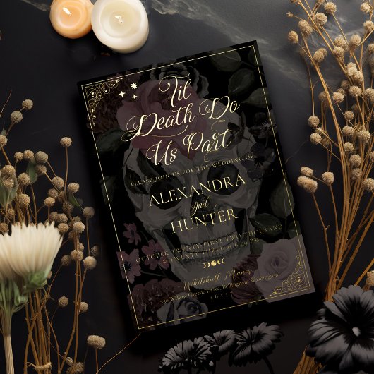 ティルデスウォーター色フローラスカルゴシック結婚ズ 箔招待状