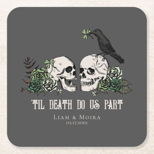 ティルデスグレーゴシックSt patricks dayフローラスカル スクエアペーパーコースター (正面)