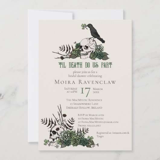 ティルデスゴシックアイリッシュフローラスカルブライダルシャワー 招待状 (正面)