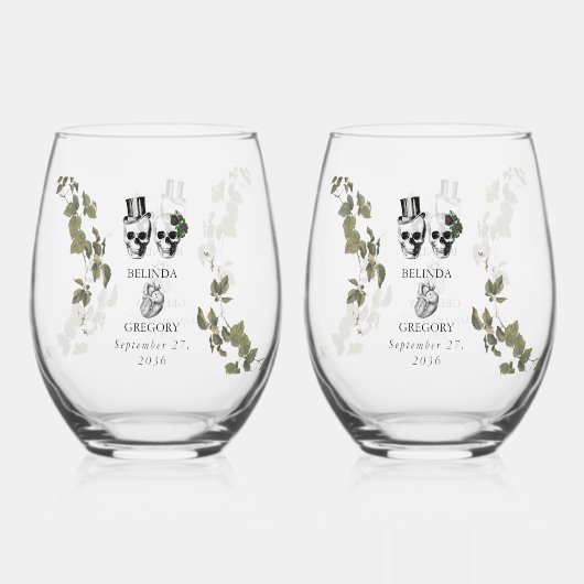 ティルデスゴシックハートフローラスカル結婚式の引き出物 ステムなしワイングラス (裏面)