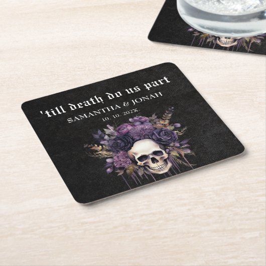 ティルデスゴシックフローラスカル結婚式の引き出物 スクエアペーパーコースター (アングル)