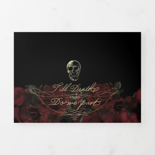 ティルデストリフォールドダークエレガントウェディング招待状 三つ折りプログラム (カバー)