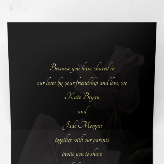 ティルデストリフォールドダークエレガントウェディング招待状 三つ折りプログラム (内部最初)