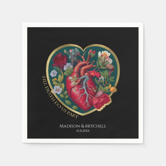 ティルデスドウスパートゴシックハートハロウィーン金ゴールド スタンダードカクテルナプキン (正面)