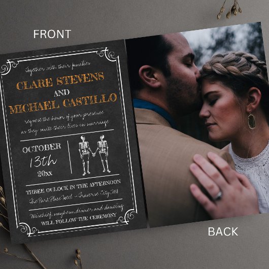 ティルデスハロウィーンスケルトンオレンジブラック結婚ズ 招待状