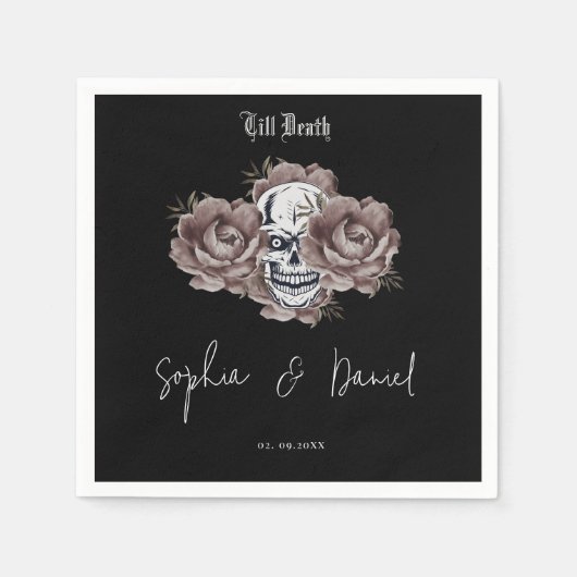 ティルデスパープルフローラスカルゴシック結婚ズ スタンダードカクテルナプキン (正面)