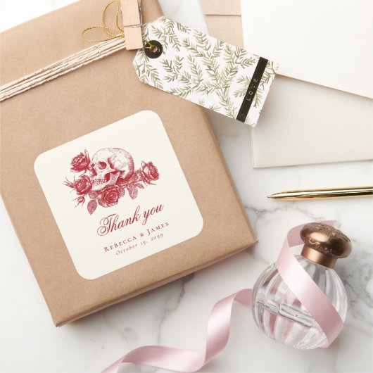 ティルデスレッドスカルバラゴシック結婚ズ スクエアシール (ギフト)