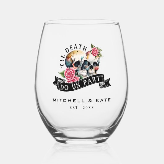 ティルデス私たちパートスカル&バラホワイト結婚ズ ステムなしワイングラス (正面)