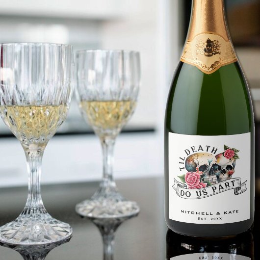 ティルデス私たちパートスカル&バラホワイト結婚ズ スパークリングワインラベル