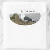 ティルトおもしろいヘッドのカモメ 楕円形シール (バッグ)