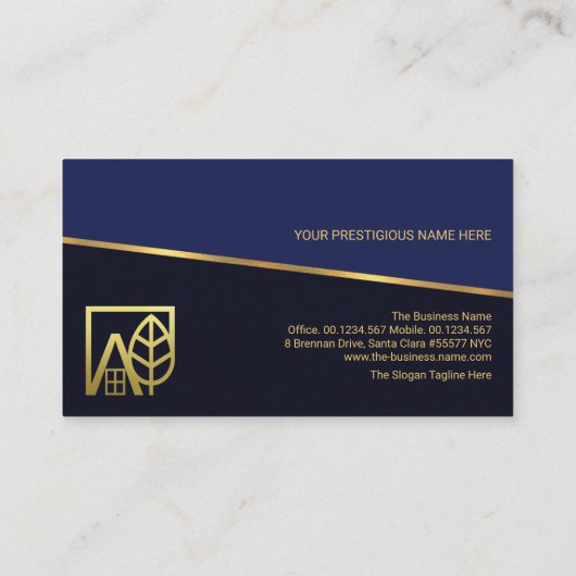 ティルト金ゴールドライン青レイヤ不動産仲介業者実在領域 名刺 (裏面)