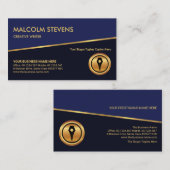 ティルト金ゴールド線（青）シェーズ金ゴールドペンライタ 名刺 (正面/裏面)