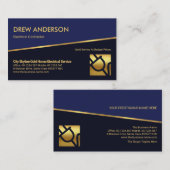 ティルト金ゴールド線(青)シェーズ電気技師 名刺 (正面/裏面)