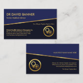 ティルト金ゴールド線(青)、医療保険 名刺 (正面/裏面)