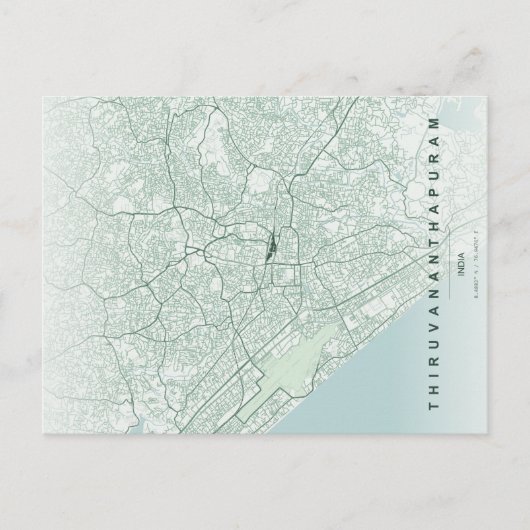 ティルヴァナントゥラム市地図 ミニマル ポストカード (正面)