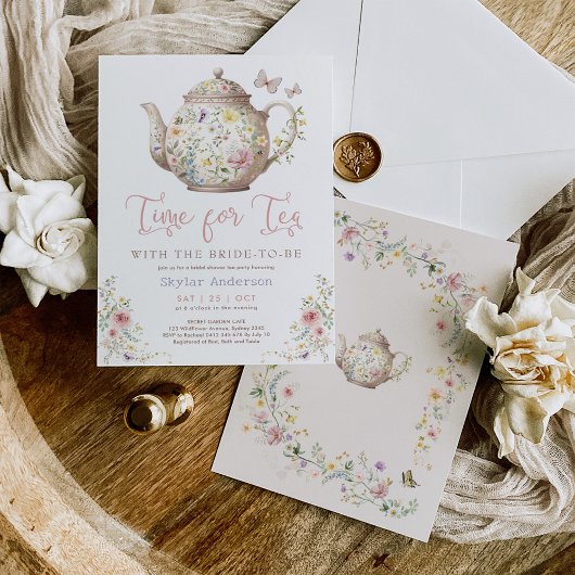 ティワイルドフラワーバタフライブライダルシャワー 招待状