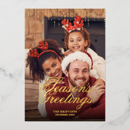 ティンセルを滴らせる季節の挨拶クリスマスの写真 箔シーズンカード