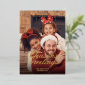 ティンセルを滴らせる季節の挨拶クリスマスの写真 箔シーズンカード (立ち正面)