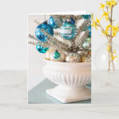 ティンセルツリーとヴィンテージオーナメントクリスマスカード カード (黄色い花)