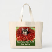 ティンセルトートバッグに入った猫 ラージトートバッグ (正面)