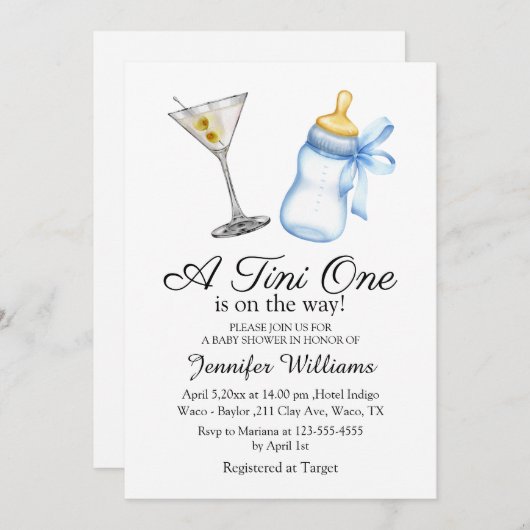 ティンティーニが途中で、マーティーニ少年の赤ちゃんシャワー 招待状 (正面/裏面)