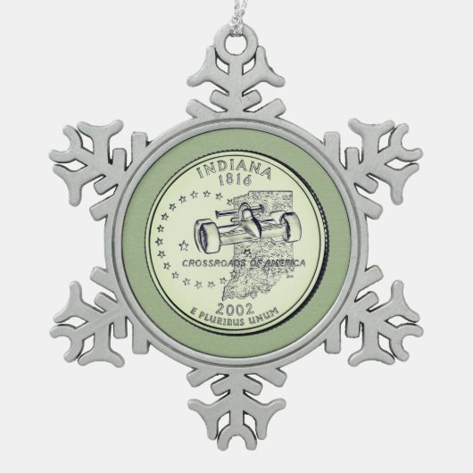 ティンテッドインディアナ州四半期 スノーフレークピューターオーナメント (正面)