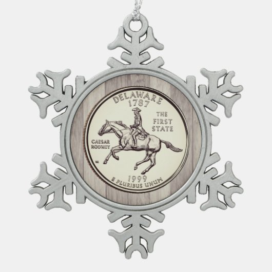 ティントデラウェア州クォーター スノーフレークピューターオーナメント (正面)