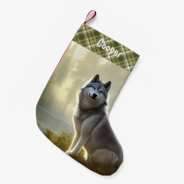 ティンバーウルフワイルドライフポートレート パーソナライズされた スモールクリスマスストッキング