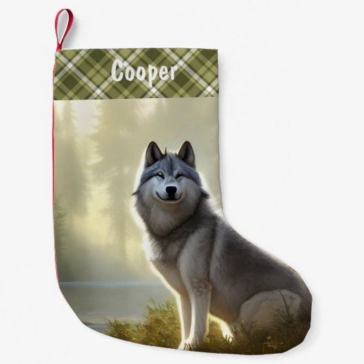ティンバーウルフワイルドライフポートレート パーソナライズされた スモールクリスマスストッキング (正面)