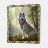 ティンバーウルフワイルドライフポートレート パーソナライズされた セラミックオーナメント (左)