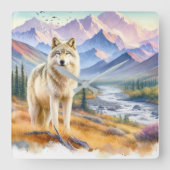 ティンバーウルフ自然 スクエア壁時計 (正面)