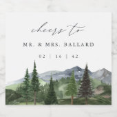 ティンバーライン | 水彩山林結婚の リキュールボトルラベル (シングルラベル)