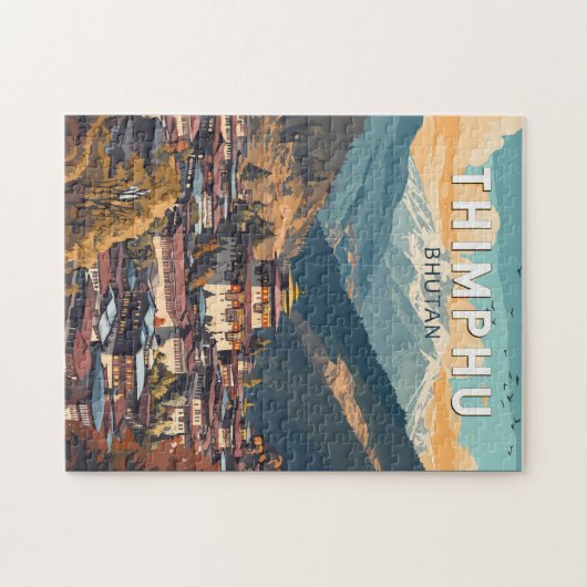 ティンプブータンイラストレーショントラベルアートヴィンテージ ジグソーパズル (横)