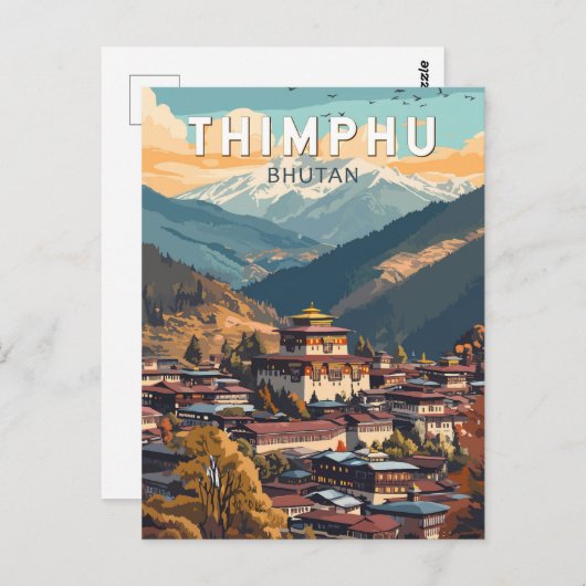 ティンプブータンイラストレーショントラベルアートヴィンテージ ポストカード (正面/裏面)