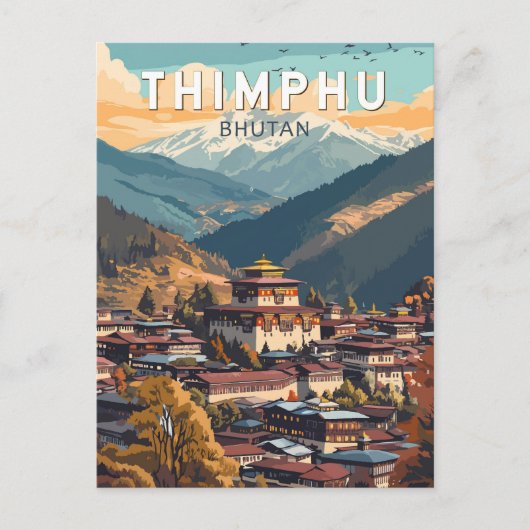 ティンプブータンイラストレーショントラベルアートヴィンテージ ポストカード (正面)