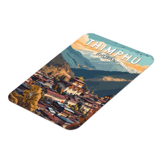 ティンプブータンイラストレーショントラベルアートヴィンテージ マグネット (左側)