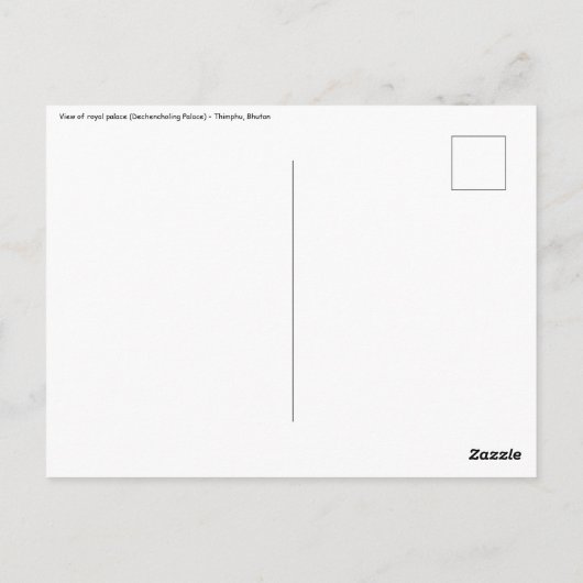 ティンプーの王宮 – ブータン ポストカード (裏面)