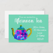 ティーお洒落ポット·アフターンティー·ティー·パーティー 招待状 (正面/裏面)