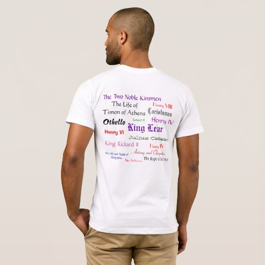 ティーのシェークスピアの戯曲 Tシャツ (裏面フル)
