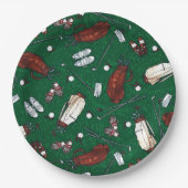 ティーの時間緑のゴルフパターン紙皿 ペーパープレート (正面)