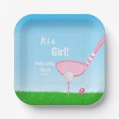 ティーアップピンクゴルフジェンダーベビー女の子 ペーパープレート (正面)