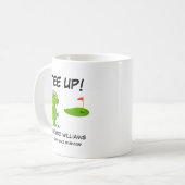 ティーアップ退職したゴルフ恐竜プレイヤー漫画 コーヒーマグカップ (正面左)