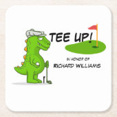 ティーアップ退職したゴルフ恐竜プレイヤー漫画 スクエアペーパーコースター (正面)