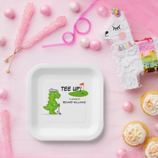 ティーアップ退職したゴルフ恐竜プレイヤー漫画 ペーパープレート (パーティー)