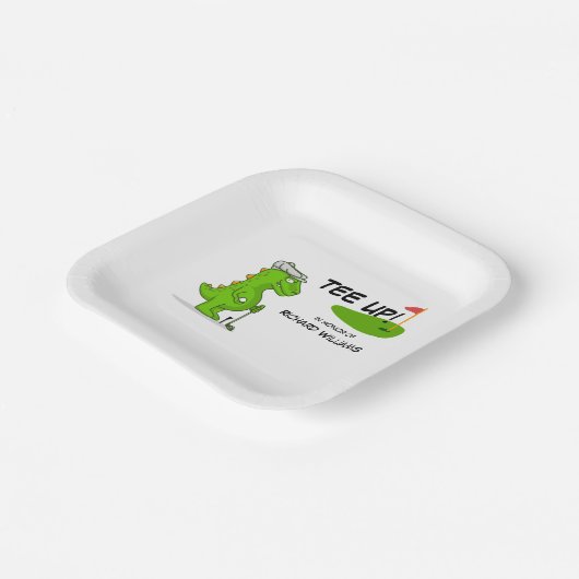 ティーアップ退職したゴルフ恐竜プレイヤー漫画 ペーパープレート (傾斜あり)