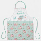 ティーアンドカップケーキタイムパーソナライズされたグリーン&ピンクAp エプロン (正面)