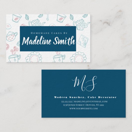 ティーアンドケーキドゥードルズホームメイドケーキベーカリー 名刺 (正面/裏面)